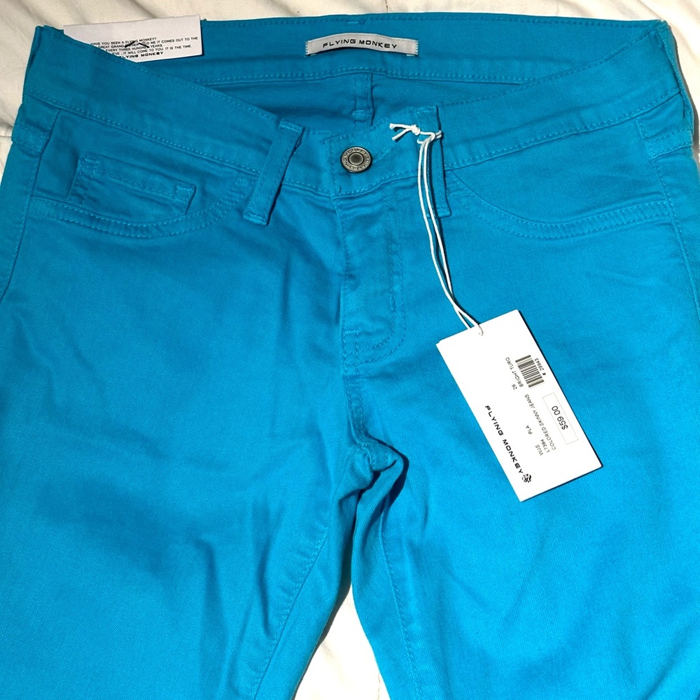 Women's Flying Monkey Teal Turquoise Jeans Skinny Size 26, brand new with tags
